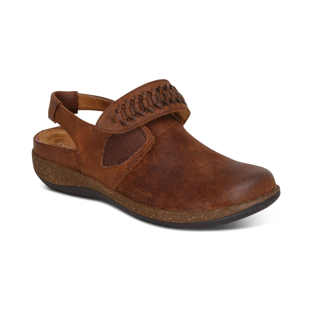 Aetrex Women's Leni Slingback Clogs - Brown | USA 90BW74O